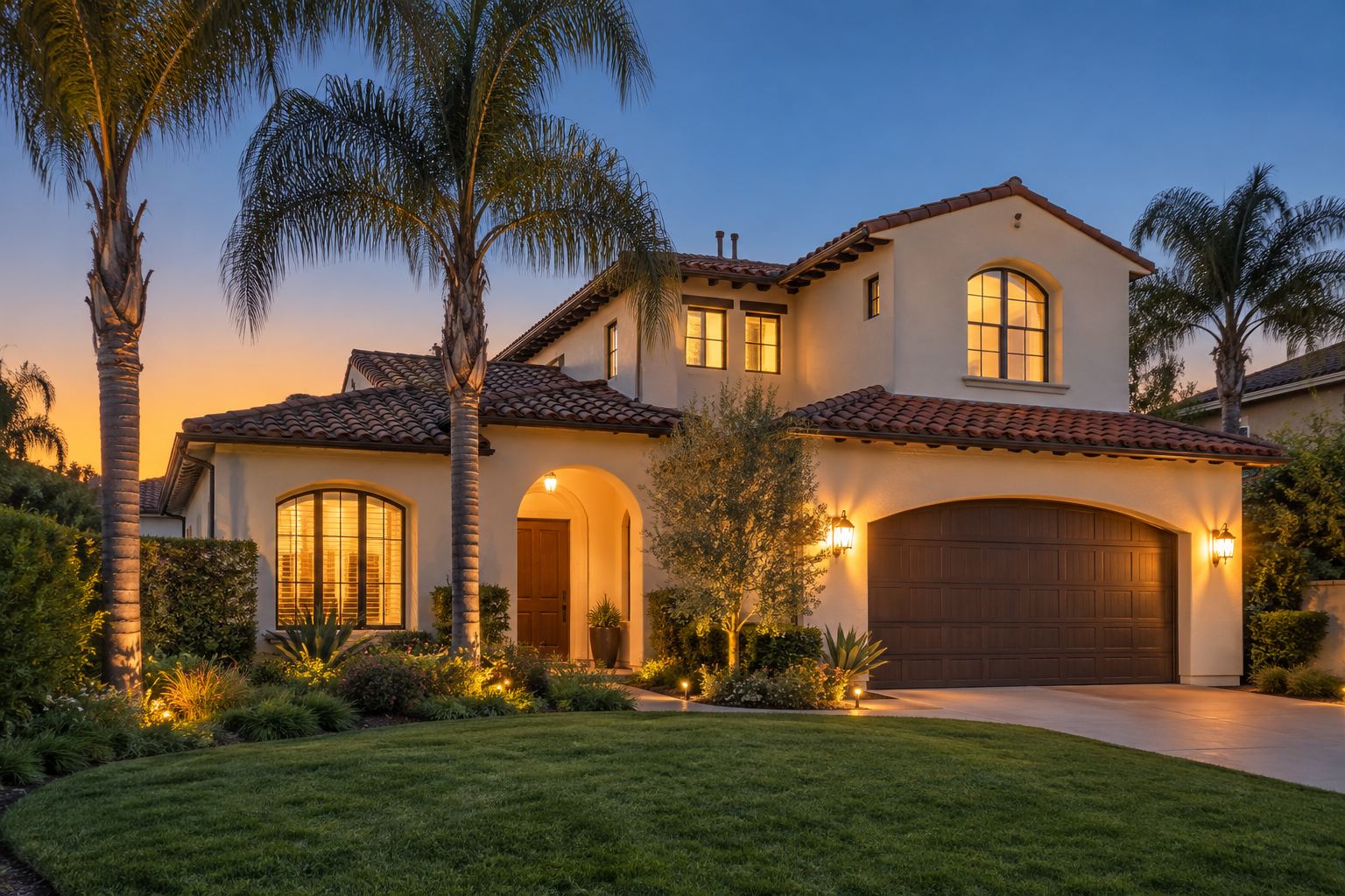 A Ventura County home at dusk, illustrative